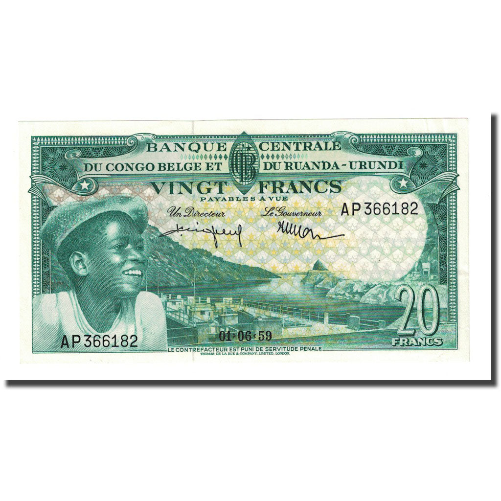 Banknote, Belgian Congo, 20 Francs, 1959-06-01, KM:31, UNC(63)