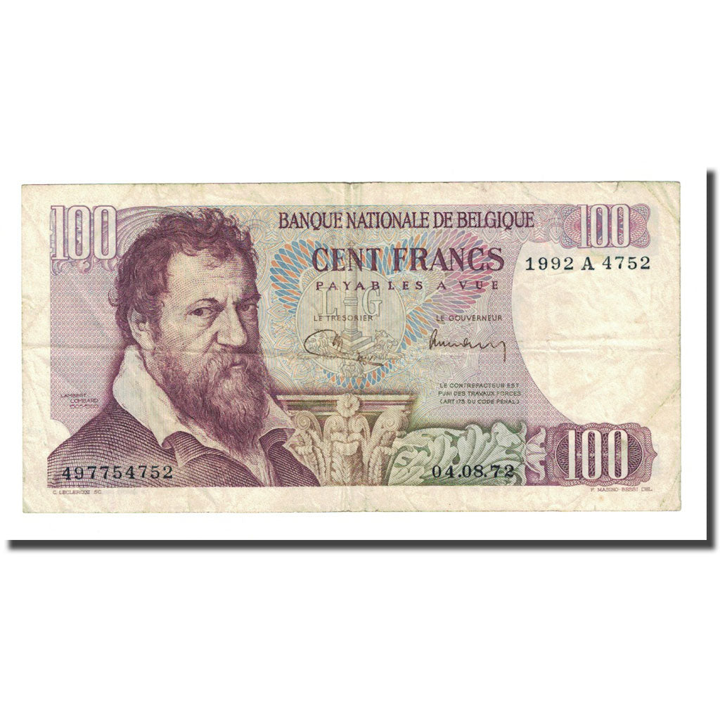 Banknote, Belgium, 100 Francs, 1972-08-04, KM:134b, VF(20-25)