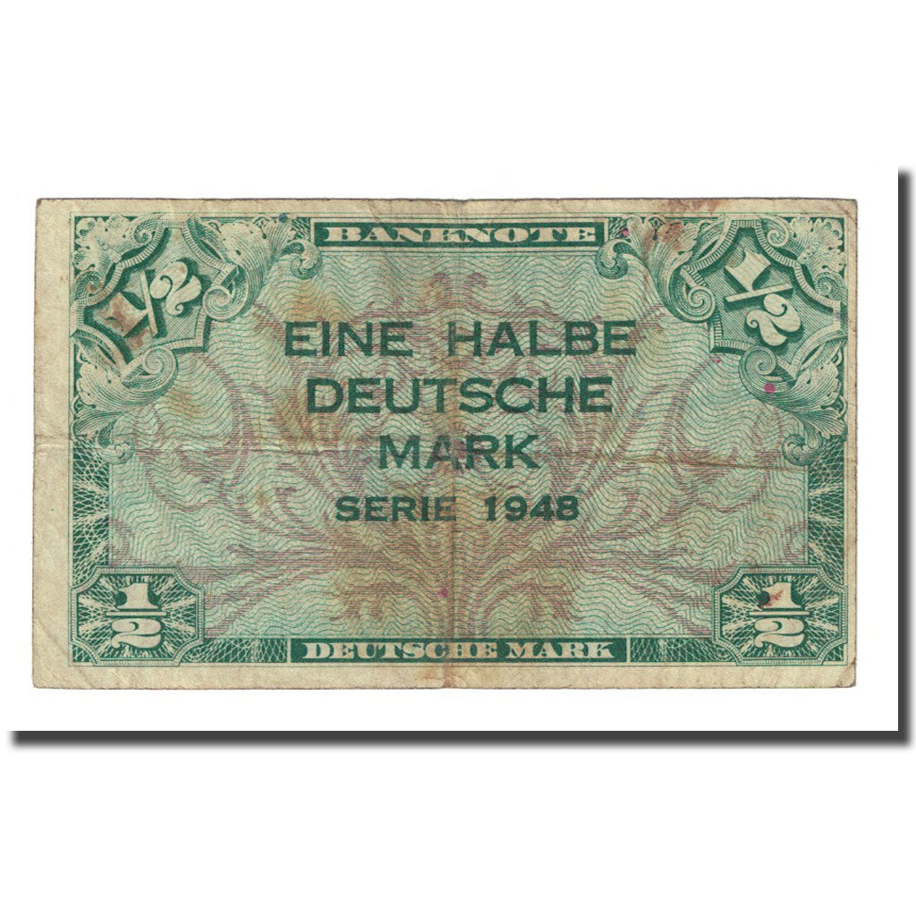 Banconote, GERMANIA - REPUBBLICA FEDERALE, 1/2 Deutsche Mark, 1948, KM:1a, MB