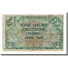 Banconote, GERMANIA - REPUBBLICA FEDERALE, 1/2 Deutsche Mark, 1948, KM:1a, MB