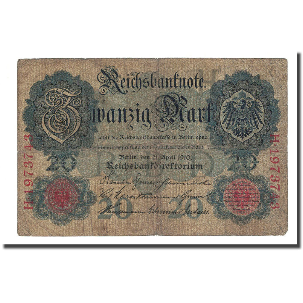 Banknote, Germany, 20 Mark, 1910-04-21, KM:40b, VF(20-25)
