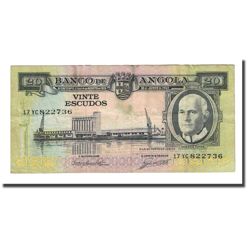 Banknote, Angola, 20 Escudos, 1962-06-10, KM:92, VF(20-25)