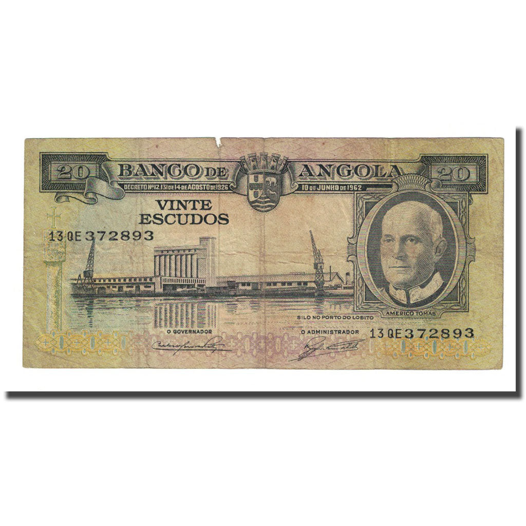 Banknote, Angola, 20 Escudos, 1962-06-10, KM:92, F(12-15)