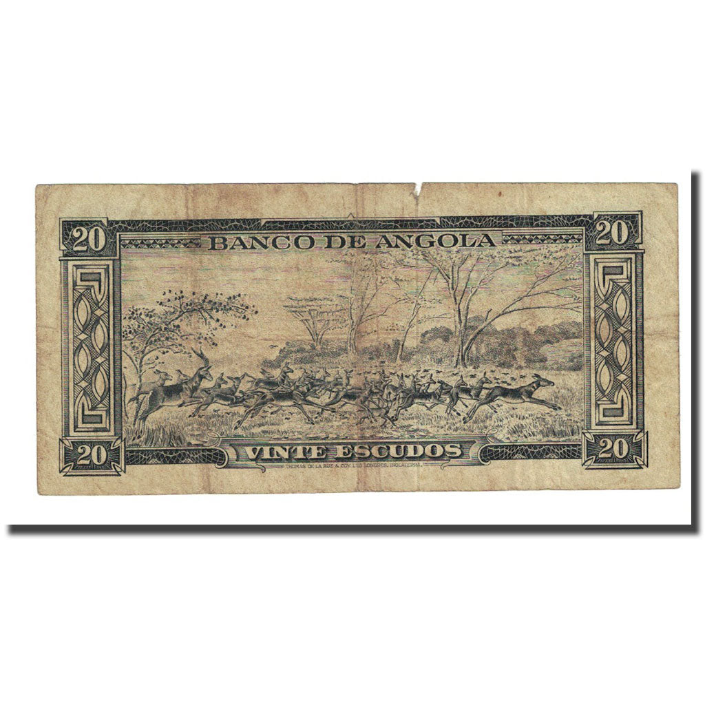 Banknote, Angola, 20 Escudos, 1962-06-10, KM:92, F(12-15)