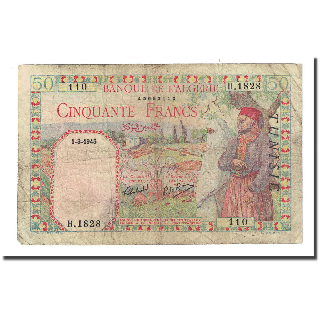 Banknote, Tunisia, 50 Francs, 1945-03-01, KM:12b, VG(8-10)