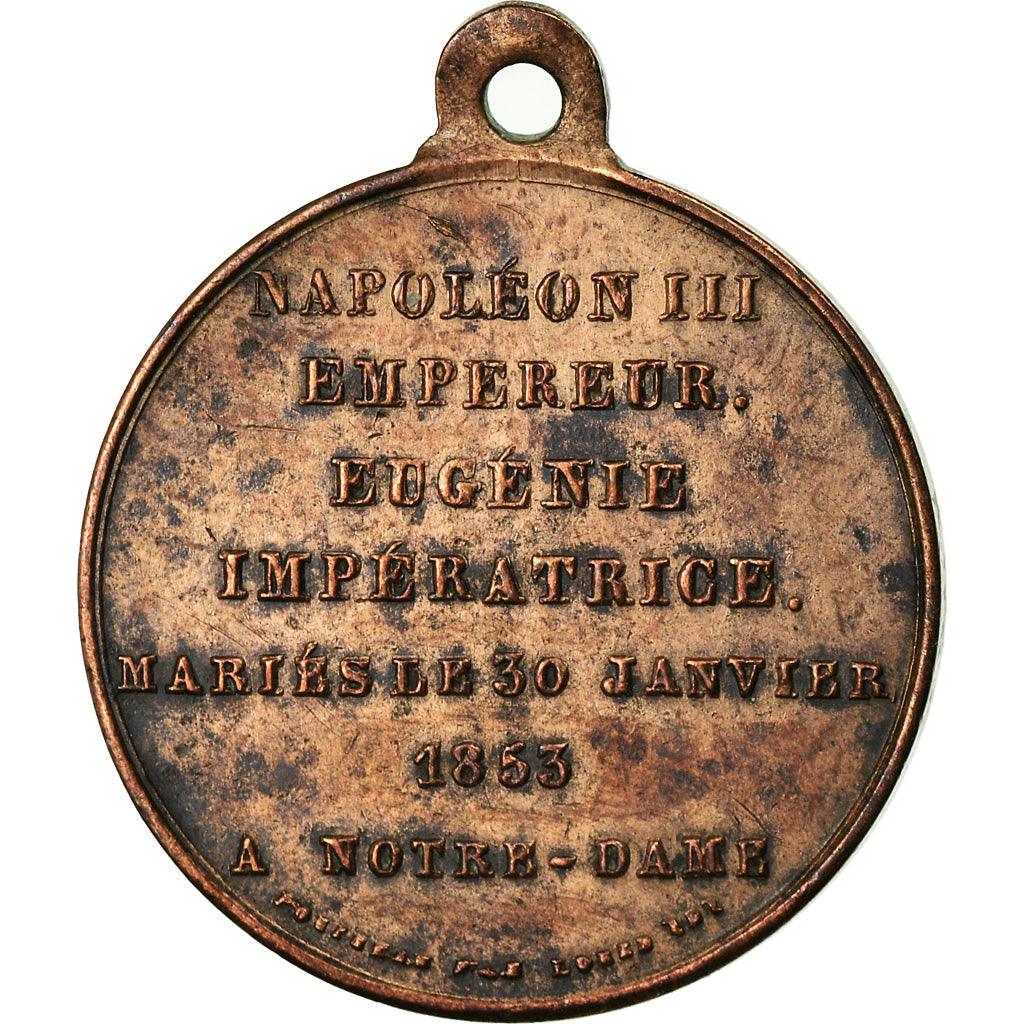 France, Medal, Mariage de Napoléon III et Eugénie à Notre Dame, 1853