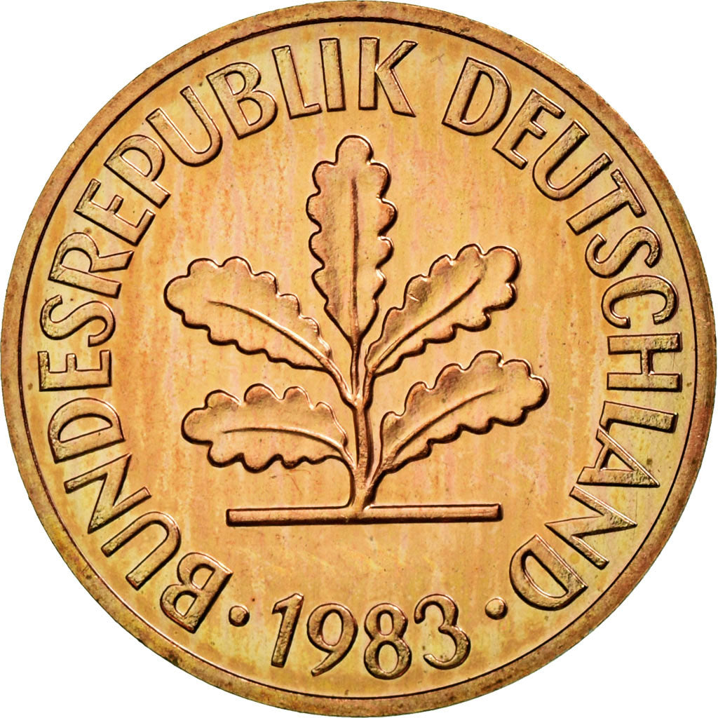 Coin, GERMANY - FEDERAL REPUBLIC, 2 Pfennig, 1983, Munich, MS(63), Copper Plated
