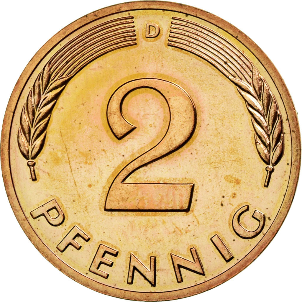 Coin, GERMANY - FEDERAL REPUBLIC, 2 Pfennig, 1983, Munich, MS(63), Copper Plated