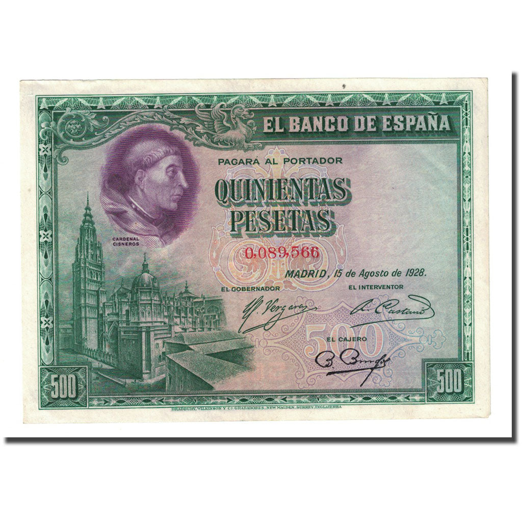 Banknote, Spain, 500 Pesetas, 1928-08-15, KM:77a, UNC(63)