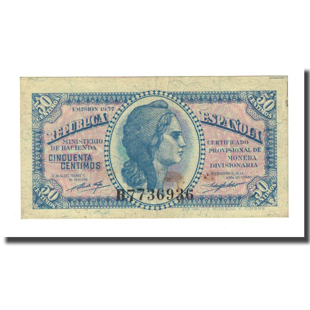 Geldschein, Spanien, 50 Centimos, 1937, KM:93, S