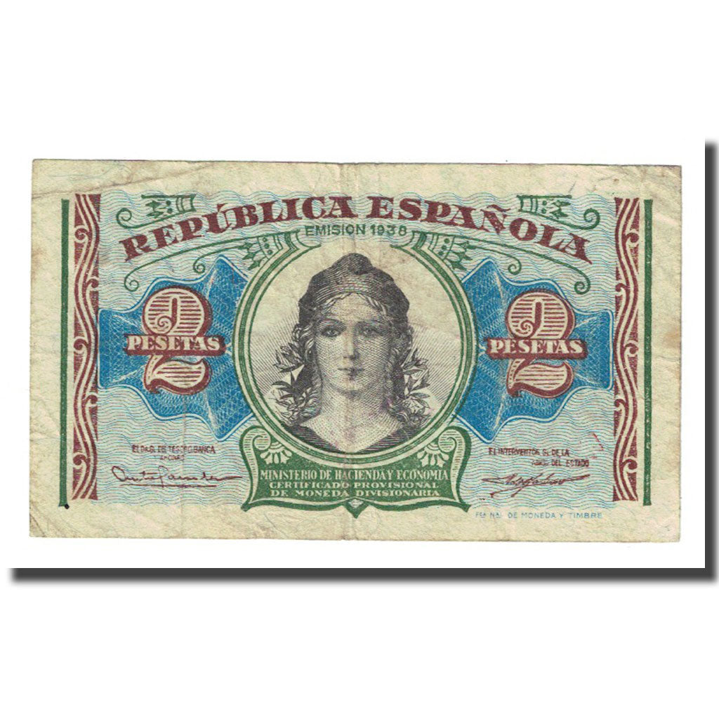 Banconote, Spagna, 2 Pesetas, 1938, KM:95, MB