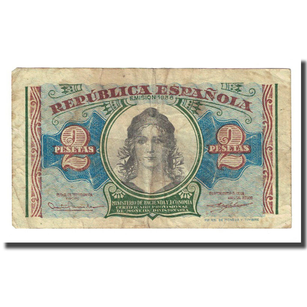 Banknote, Spain, 2 Pesetas, 1938, KM:95, F(12-15)