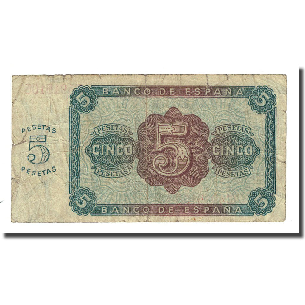 Banknote, Spain, 5 Pesetas, 1938-08-10, KM:110a, VG(8-10)