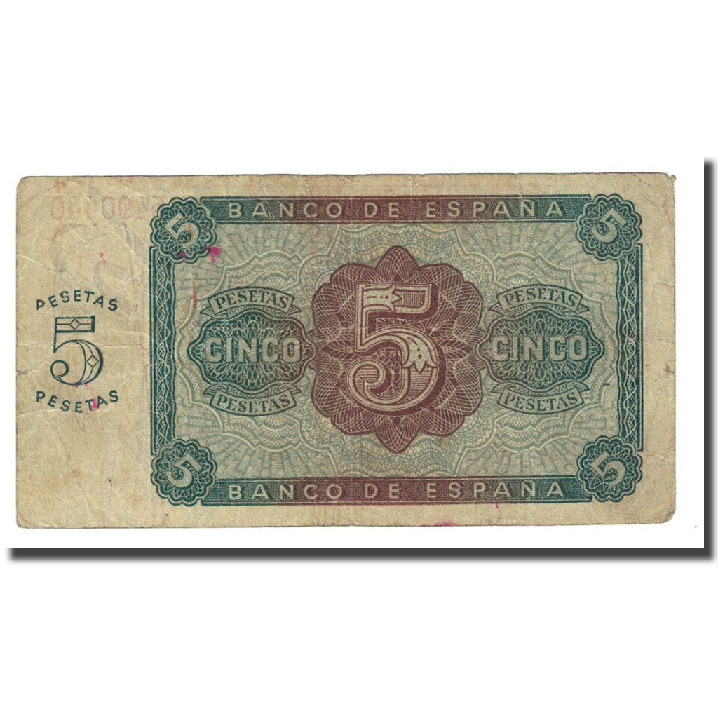 Banknote, Spain, 5 Pesetas, 1938-08-10, KM:110a, VF(20-25)