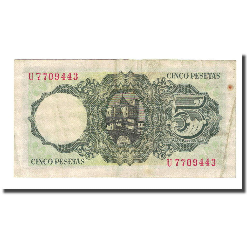 Banknote, Spain, 5 Pesetas, 1951-08-16, KM:140a, VF(20-25)