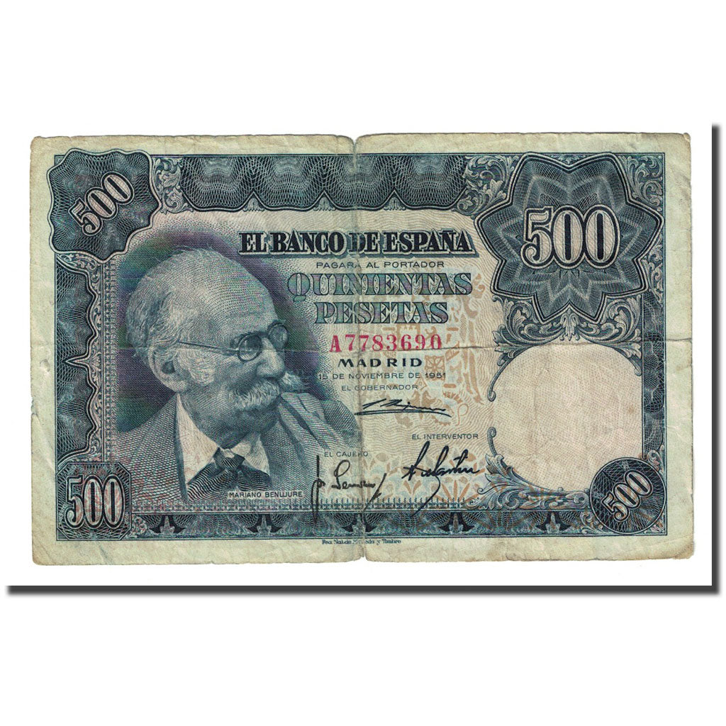 Banknote, Spain, 500 Pesetas, 1951-11-15, KM:142a, F(12-15)