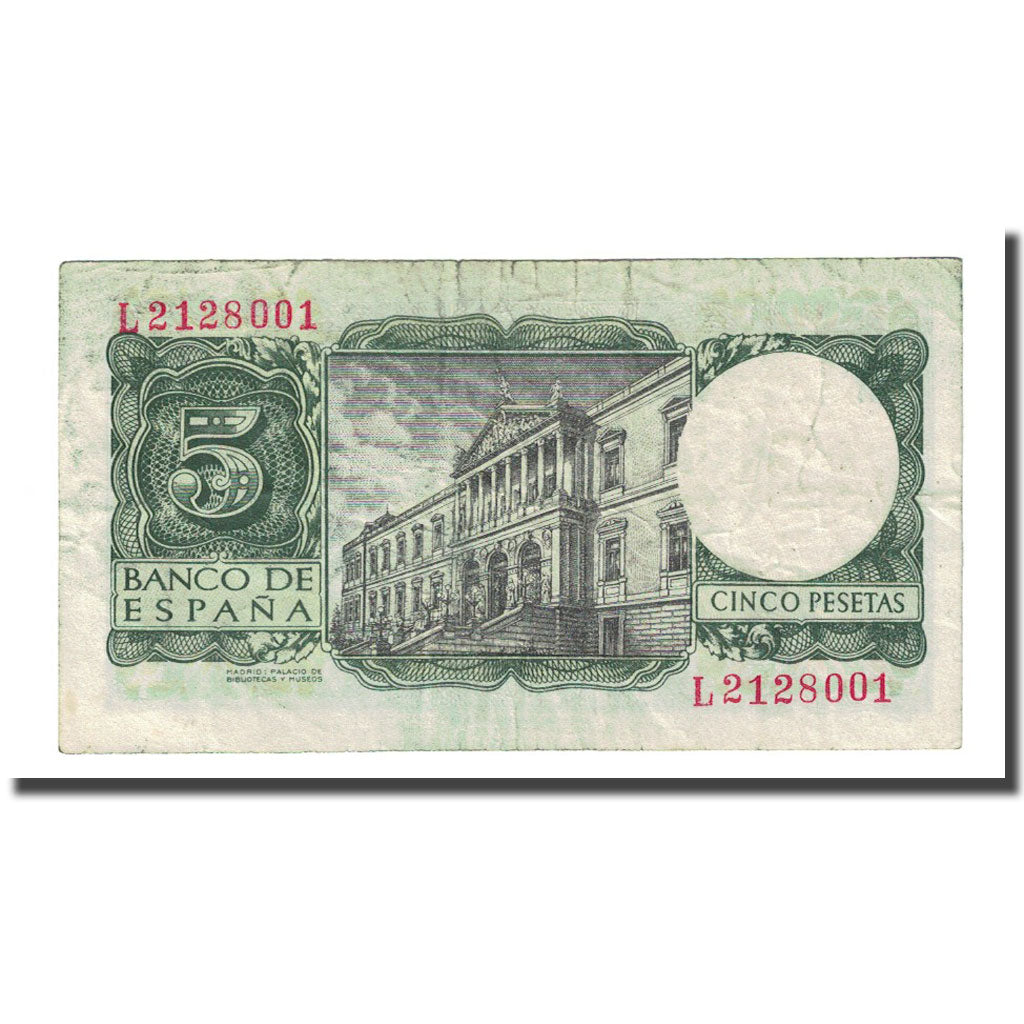Banknote, Spain, 5 Pesetas, 1954-07-22, KM:146a, VF(20-25)