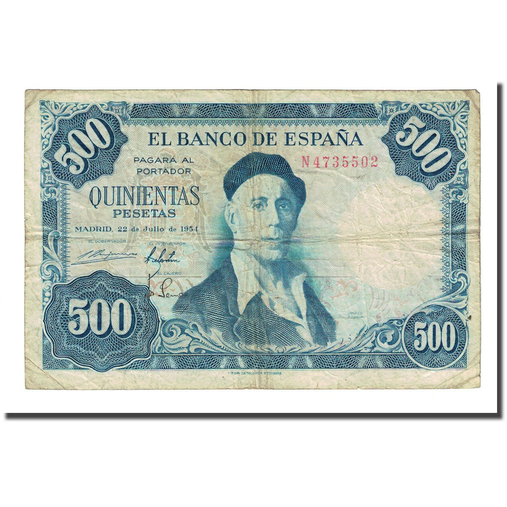 Banknote, Spain, 500 Pesetas, 1954-07-22, KM:148a, F(12-15)