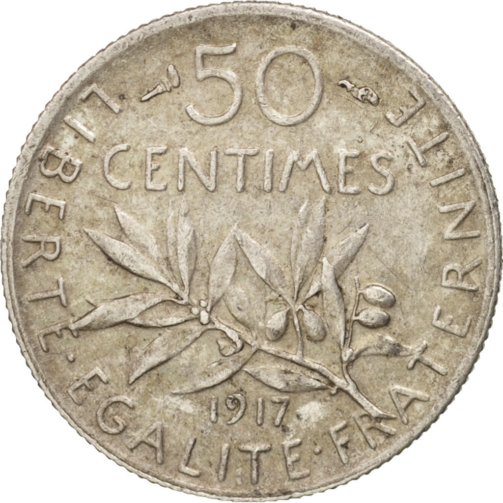 Coin, France, Semeuse, 50 Centimes, 1917, Paris, AU(55-58), Silver, KM:854