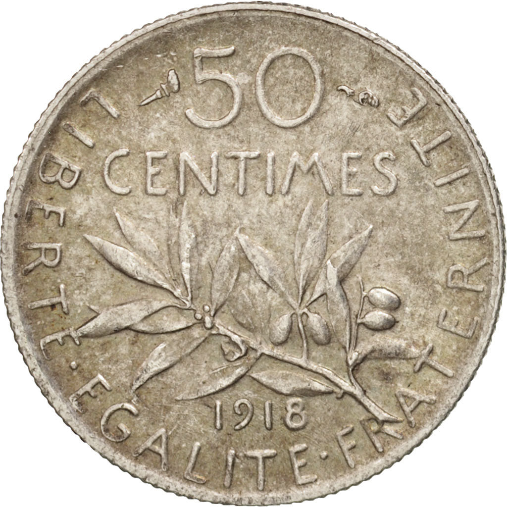 Monnaie, France, Semeuse, 50 Centimes, 1918, Paris, SUP, Argent, KM:854