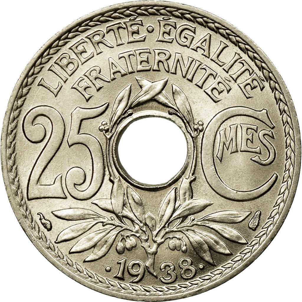 Münze, Frankreich, Lindauer, 25 Centimes, 1938, UNZ, Nickel-Bronze, KM:867b
