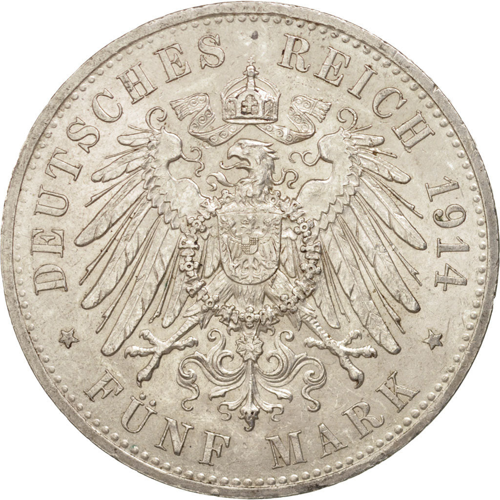 German States, PRUSSIA, Wilhelm II, 5 Mark, 1914, Berlin, AU(55-58),Silver,KM536