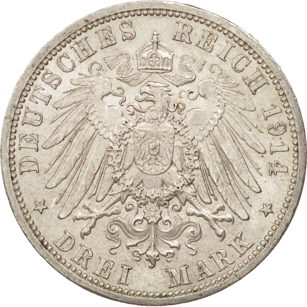 Stati tedeschi, PRUSSIA, Wilhelm II, 3 Mark, 1914, Berlin, SPL-, Argento, KM:538