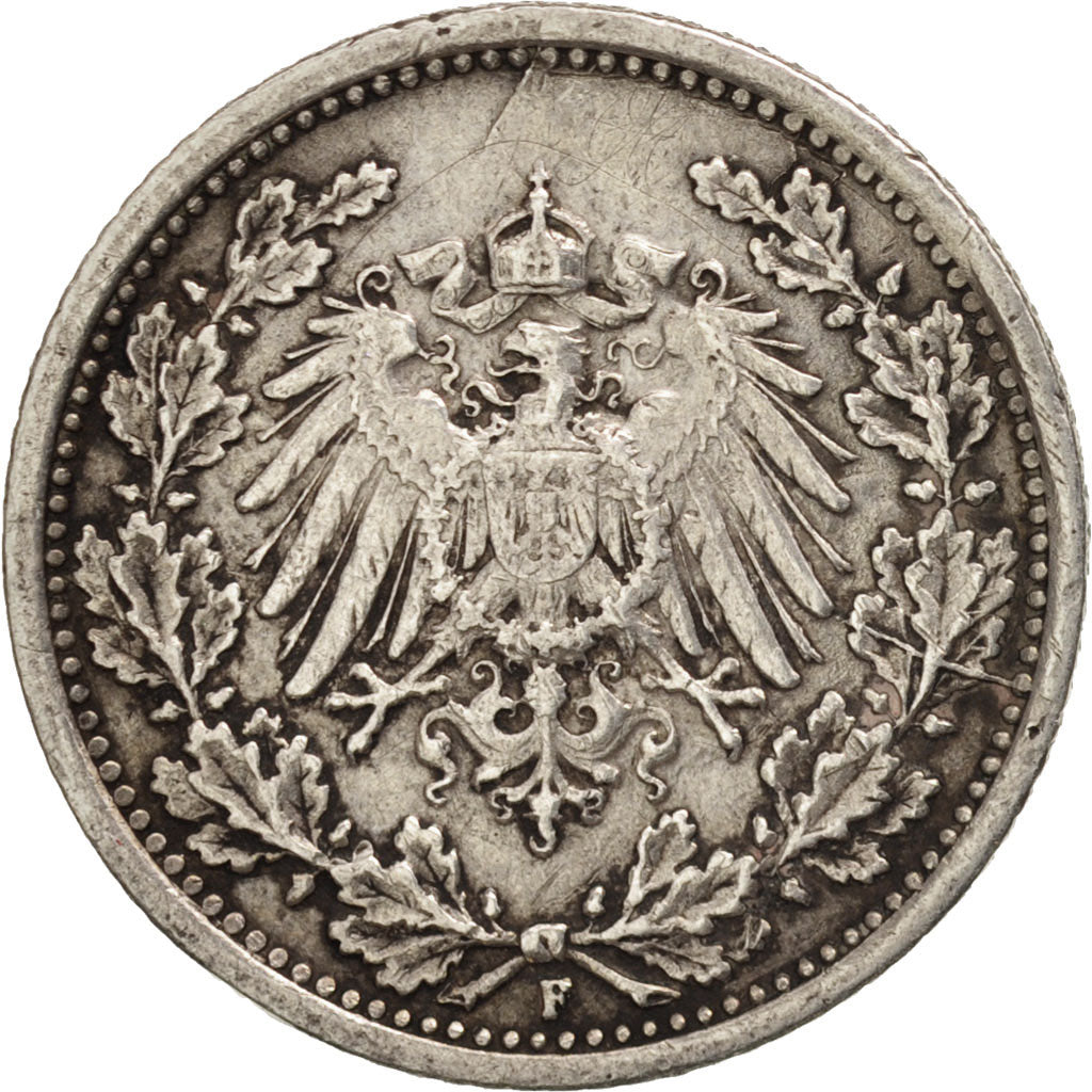 Coin, GERMANY - EMPIRE, 1/2 Mark, 1918, Stuttgart, EF(40-45), Silver, KM:17