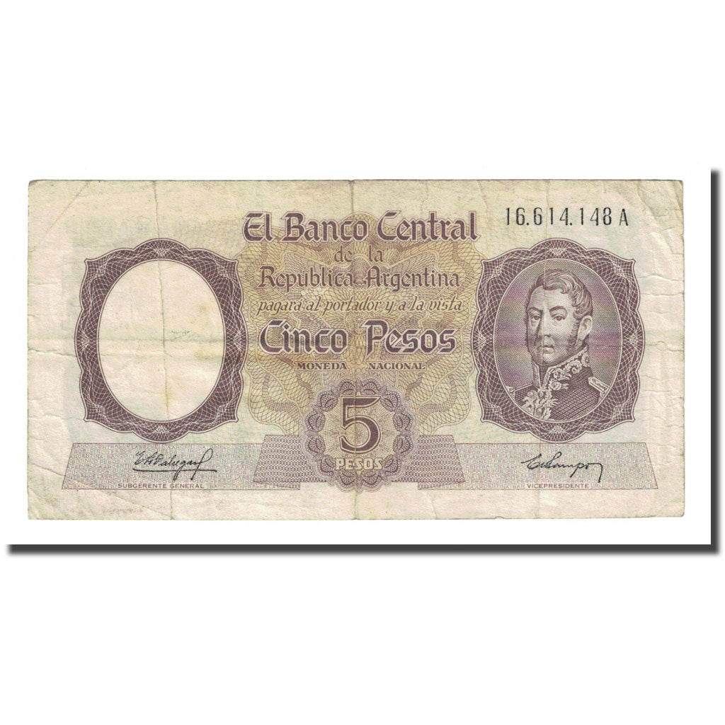 Banknote, Argentina, 5 Pesos, undated (1960-62), KM:275a, VF(20-25)