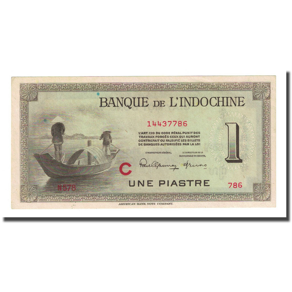 Banknote, FRENCH INDO-CHINA, 1 Piastre, undated (1945), KM:76b, AU(55-58)