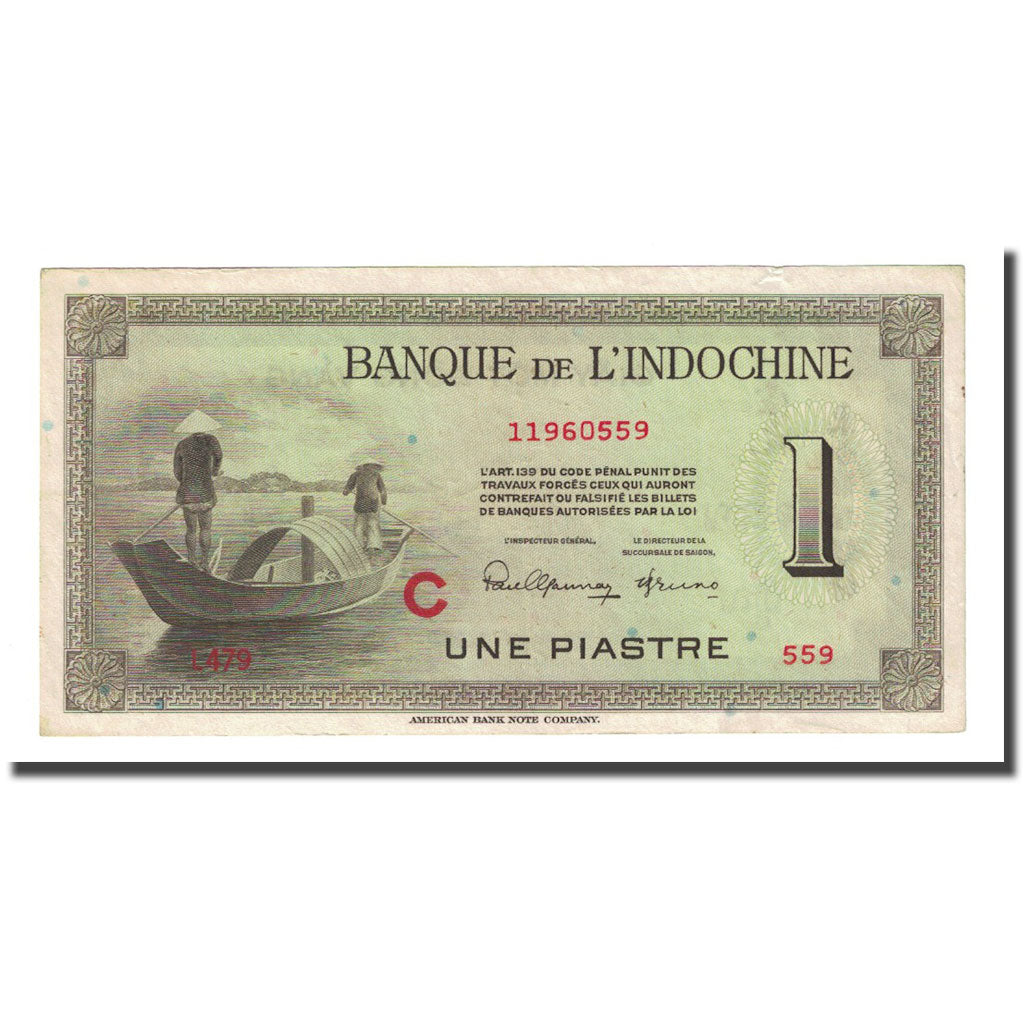 Banknote, FRENCH INDO-CHINA, 1 Piastre, undated (1945), KM:76b, EF(40-45)