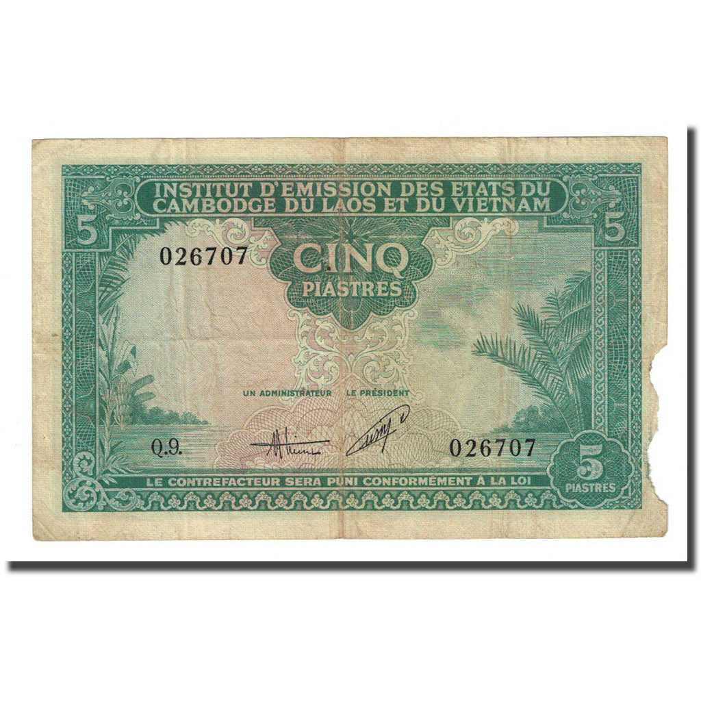 Banknote, FRENCH INDO-CHINA, 5 Piastres = 5 Dong, Undated (1953), KM:106