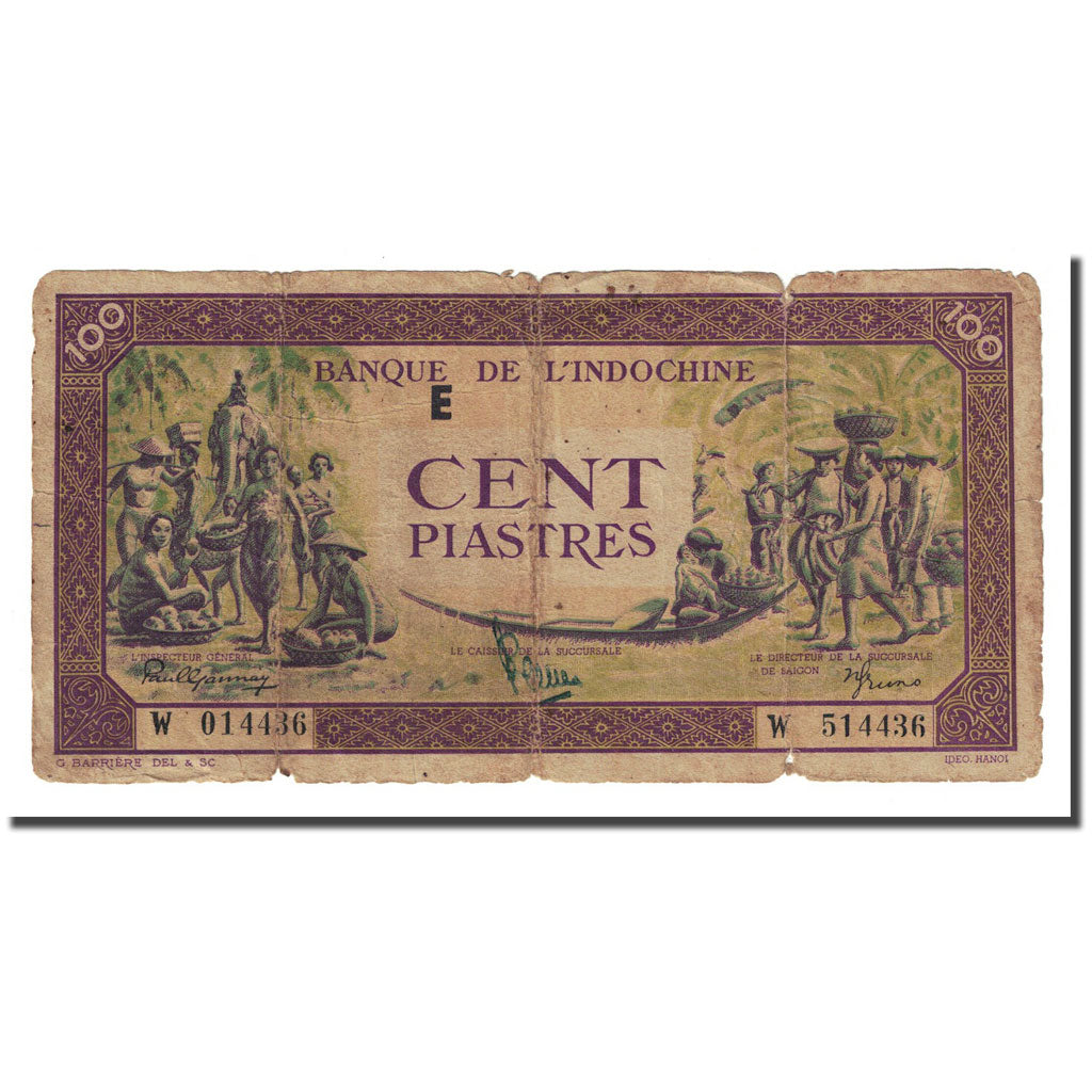 Banconote, INDOCINA FRANCESE, 100 Piastres, Undated (1942-45), KM:73, B+