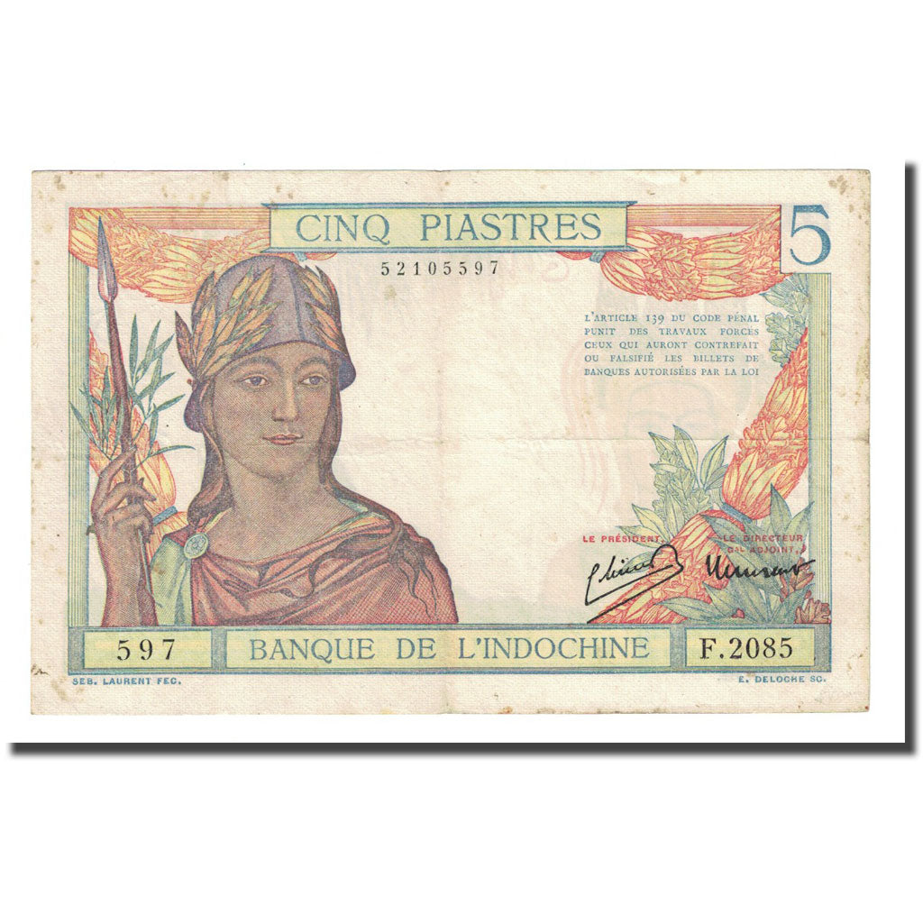 Banknote, FRENCH INDO-CHINA, 5 Piastres, Undated (1946), KM:55c, EF(40-45)