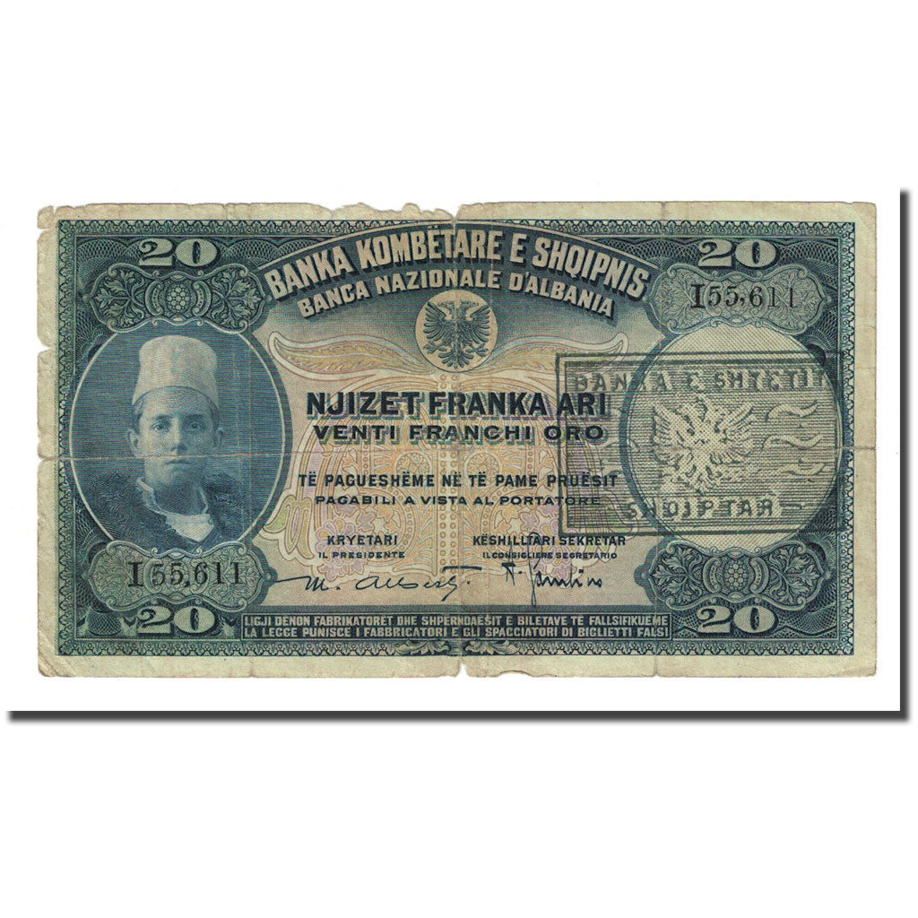 Geldschein, Albania, 20 Franka Ari, Undated (1926), KM:3a, SGE+