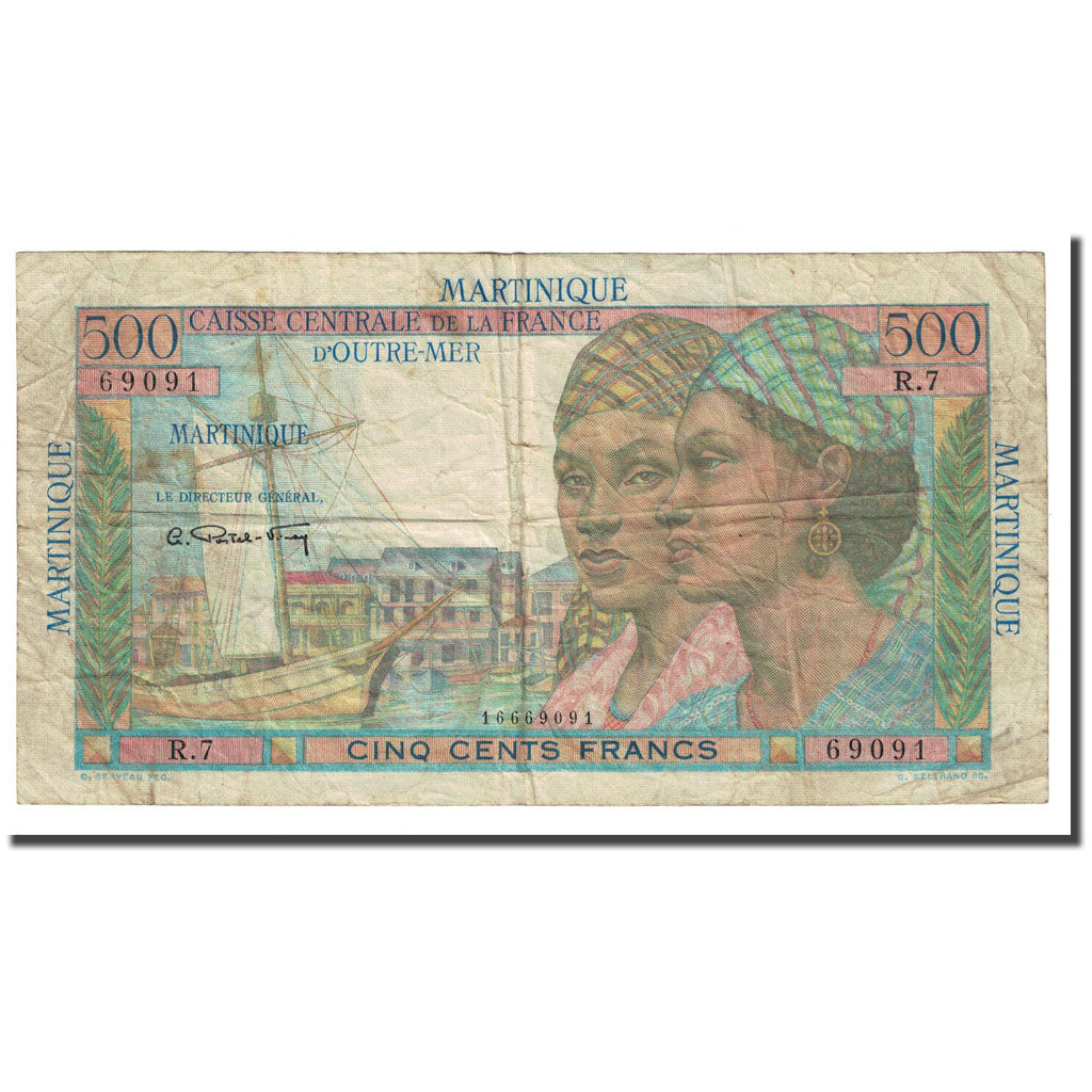 Martinique, 500 Francs, Undated (1947-49), B+, KM:32a