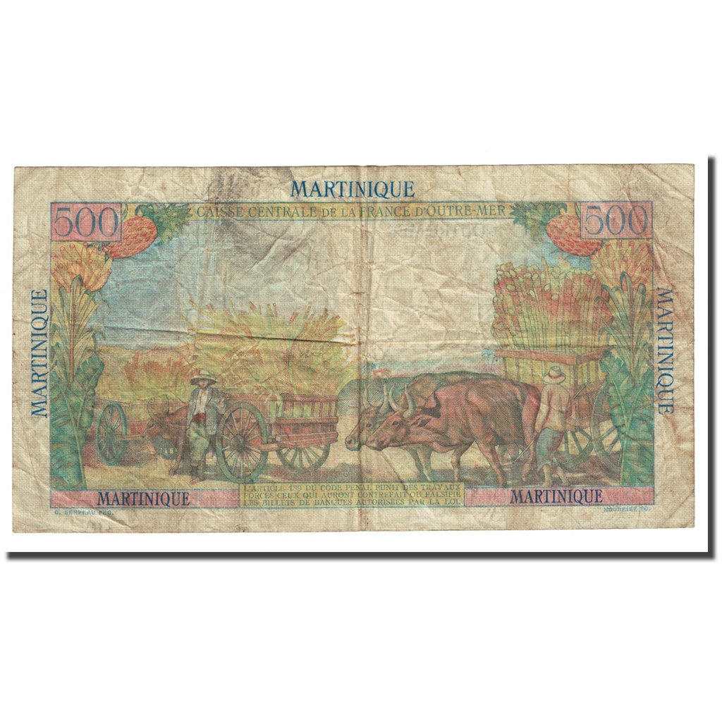 Martinique, 500 Francs, Undated (1947-49), B+, KM:32a