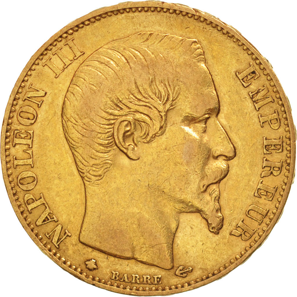 France, Napoleon III, 20 Francs, 1858, Strasbourg,EF(40-45),KM 781.2,Gadoury1061