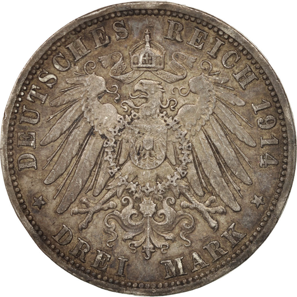 German States, PRUSSIA, Wilhelm II, 3 Mark, 1914, Berlin, EF(40-45),Silver,KM538