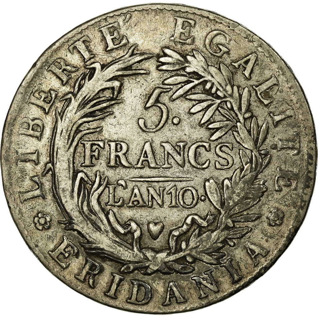 Coin, ITALIAN STATES, PIEDMONT REPUBLIC, 5 Francs, 1801, VF(20-25), Silver, KM:4