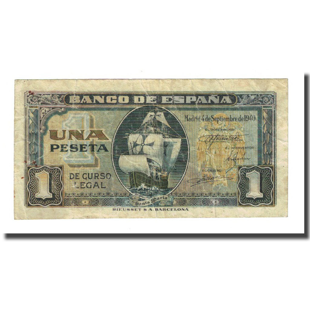Banknote, Spain, 1 Peseta, 1940-09-04, KM:122a, VF(20-25)