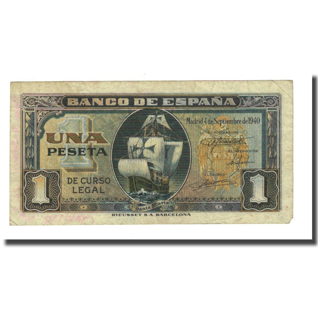 Banknote, Spain, 1 Peseta, 1940-09-04, KM:122a, F(12-15)