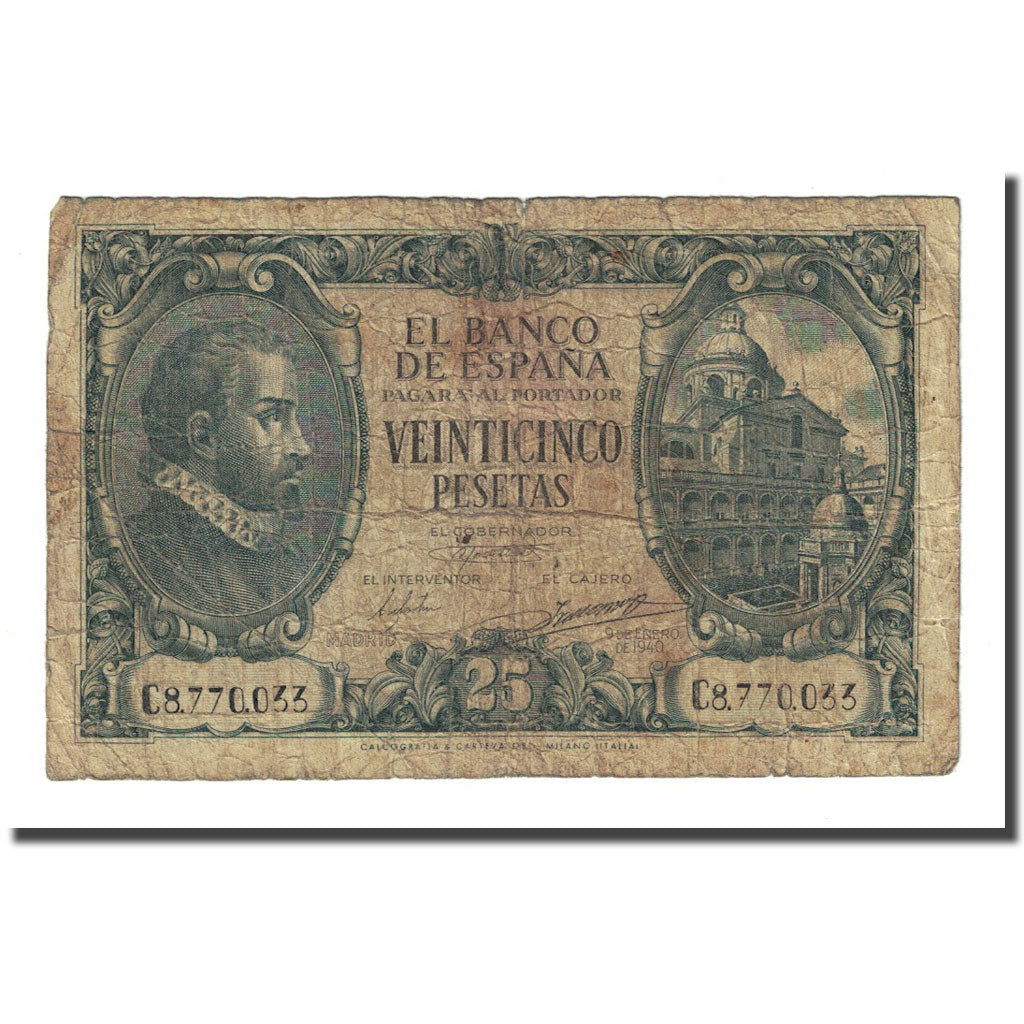 Billete, 25 Pesetas, España, 1940-01-09, KM:116a, RC