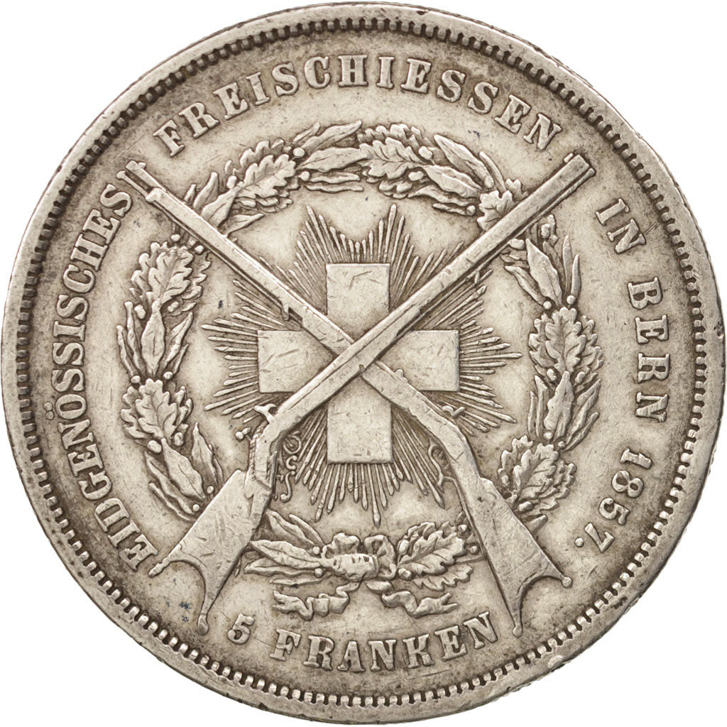 Coin, Switzerland, 5 Francs, 1857, EF(40-45), Silver, KM:S4