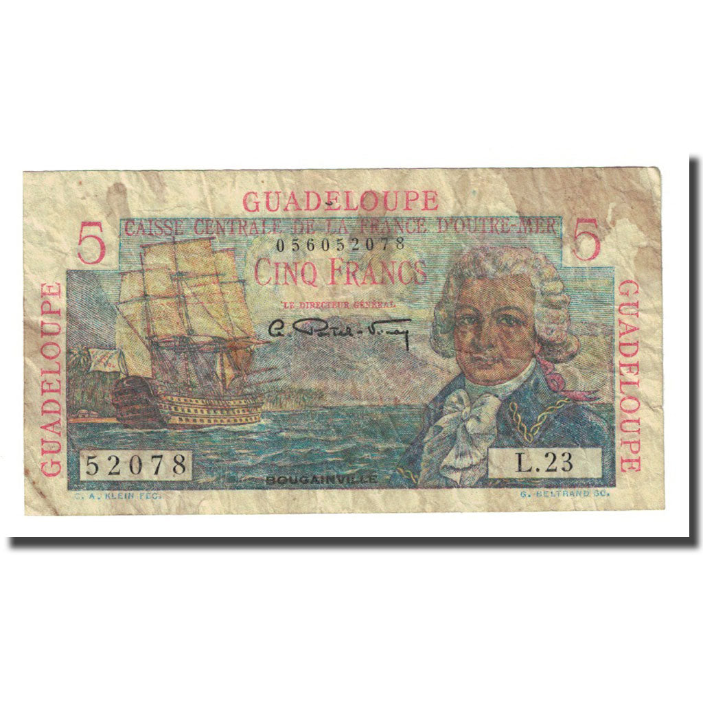 Guadeloupe, 5 Francs, Undated (1947), VG(8-10), KM:31