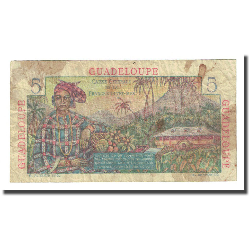 Guadeloupe, 5 Francs, Undated (1947), VG(8-10), KM:31