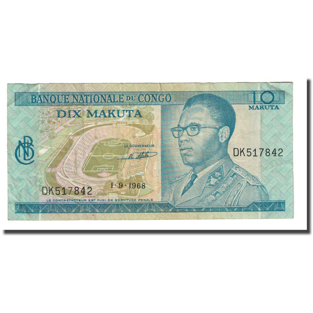Banknote, Congo Democratic Republic, 10 Makuta, 1968-09-01, KM:9a, VF(20-25)
