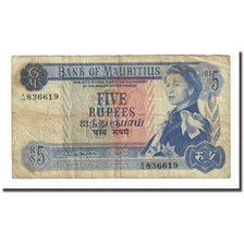 Banknote, Mauritius, 5 Rupees, Undated (1967), KM:30a, F(12-15)