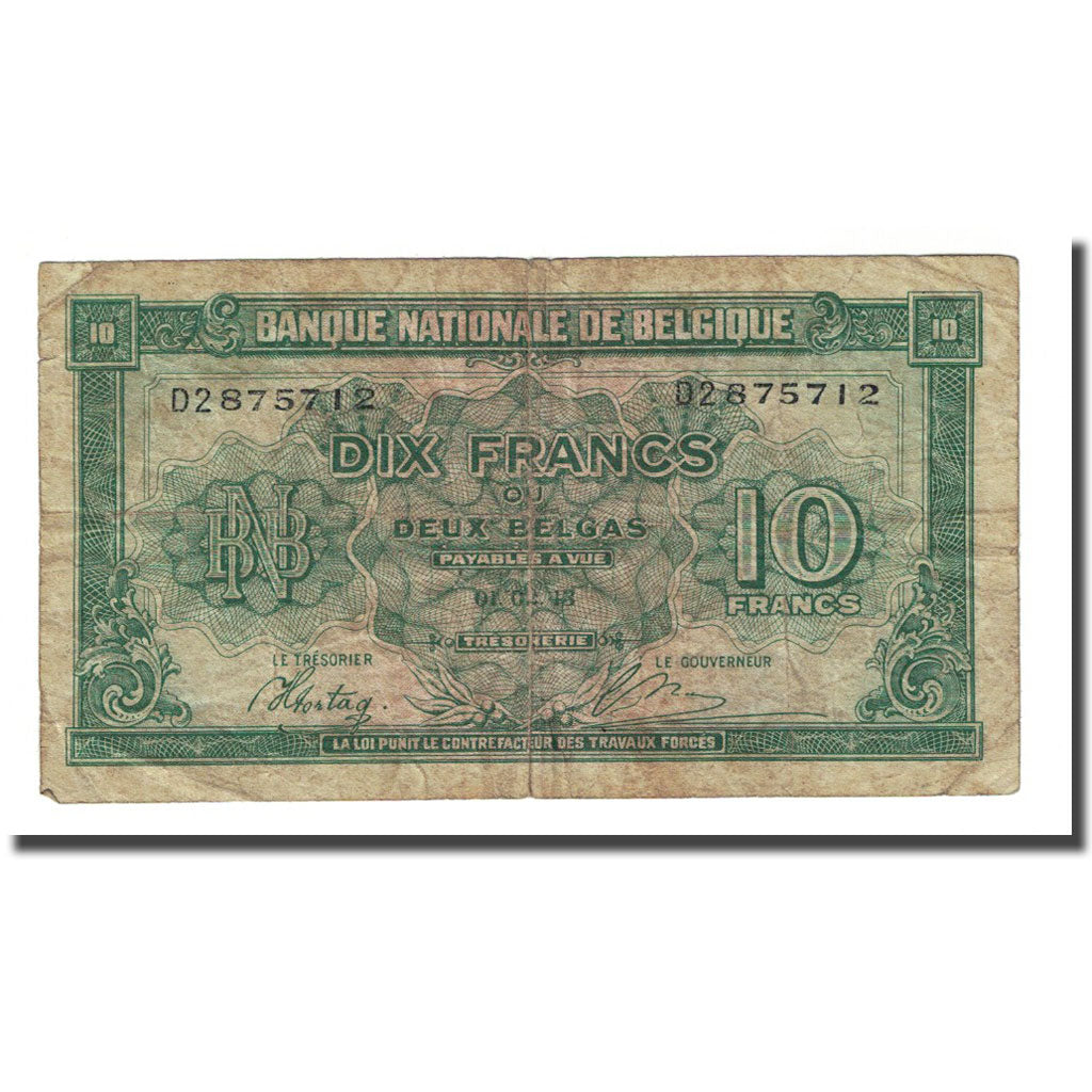 Banknote, Belgium, 10 Francs-2 Belgas, 1943-02-01, KM:122, VF(20-25)