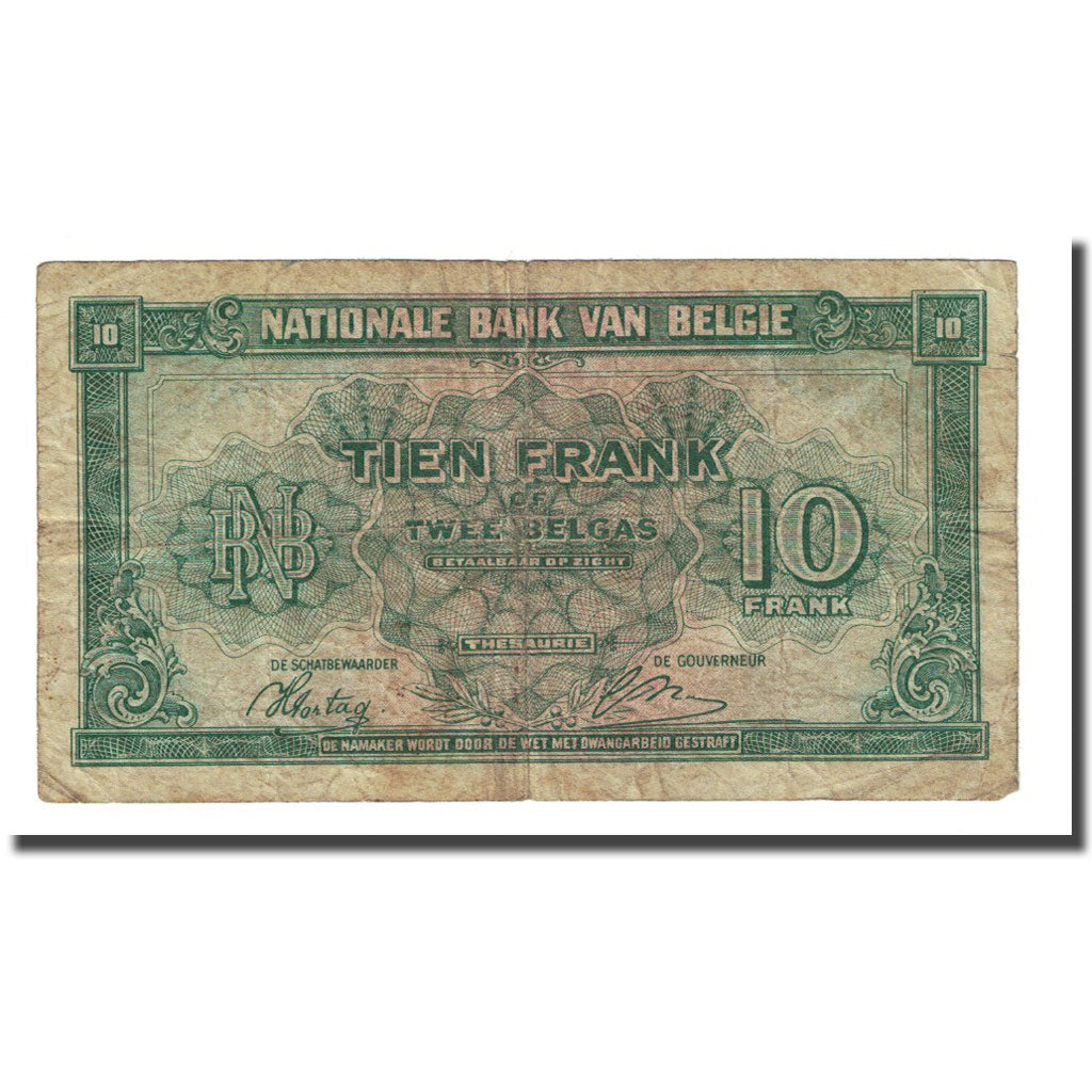 Banknote, Belgium, 10 Francs-2 Belgas, 1943-02-01, KM:122, VF(20-25)
